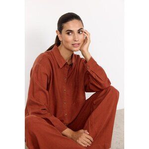 NWT SOYA CONCEPT INA Rust Linen Blend Button Down Blouse